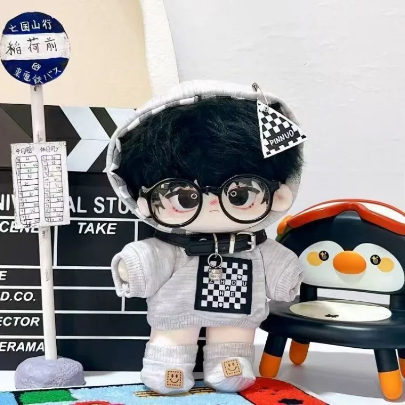 

Комплект одежды для куклы 20 см, наряд с капюшоном в шахматном порядке для нормальных и пухлых плюшевых кукол, милый сменный наряд унисекс