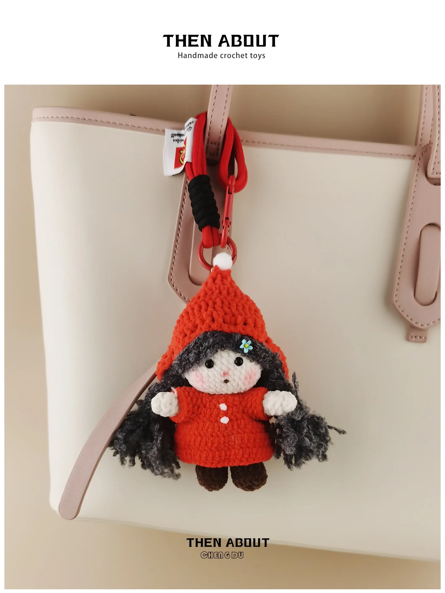 Creative Red Hat Doll Yarn Hook Needle Bag Keychain Pendant Adorable Craft Gift Fashionable Bag Accessories Hairpin Weaving
