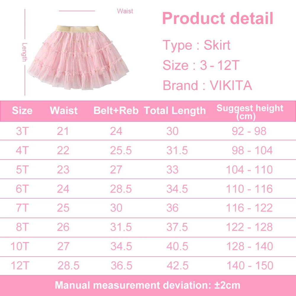 VIKITA Girls Pink Skirts Kids Mesh Tulle Princess Birthday Party Performance Casual Daily Cute Fashion Shiny Ballet Mini Skirts