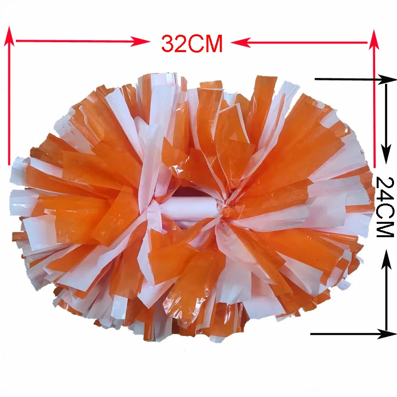 2Pcs Red Silver Cheerleading Pom Poms With Baton Handle, High Quality, 32cm, Pompoms Factory