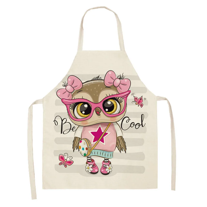 Owl pattern apron cotton and linen children's apron kitchen cooking baking barbecue home cleaning tools