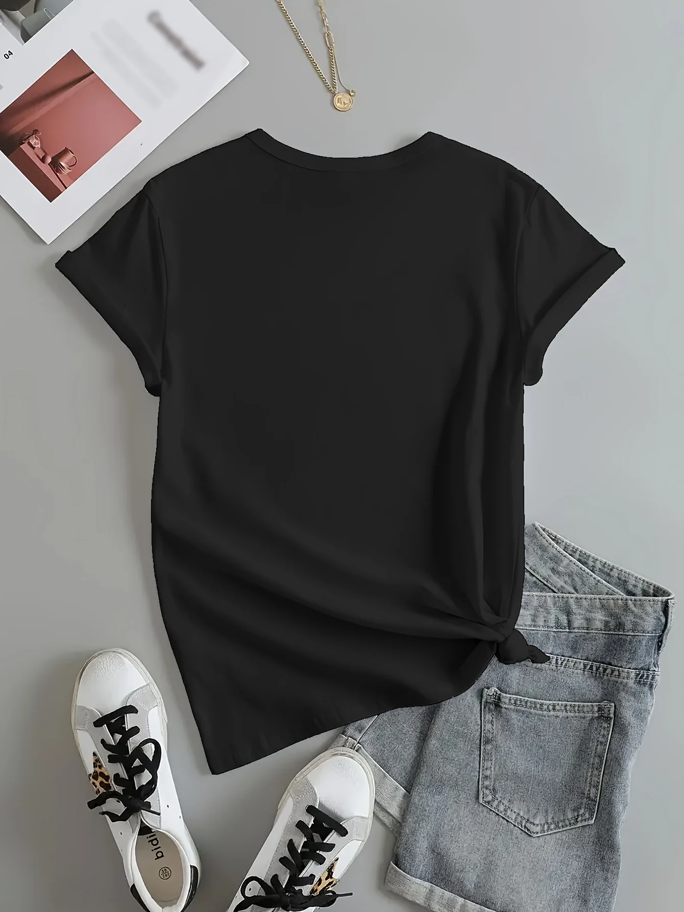 Cat Print T-shirt Short Sleeve Crew Neck Casual Top for Summer & Spring Women\'s Clothing