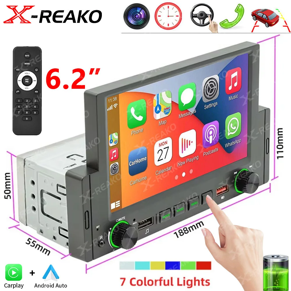 X-REAKO CarPlay&Auto 1Din Stereo 6.2