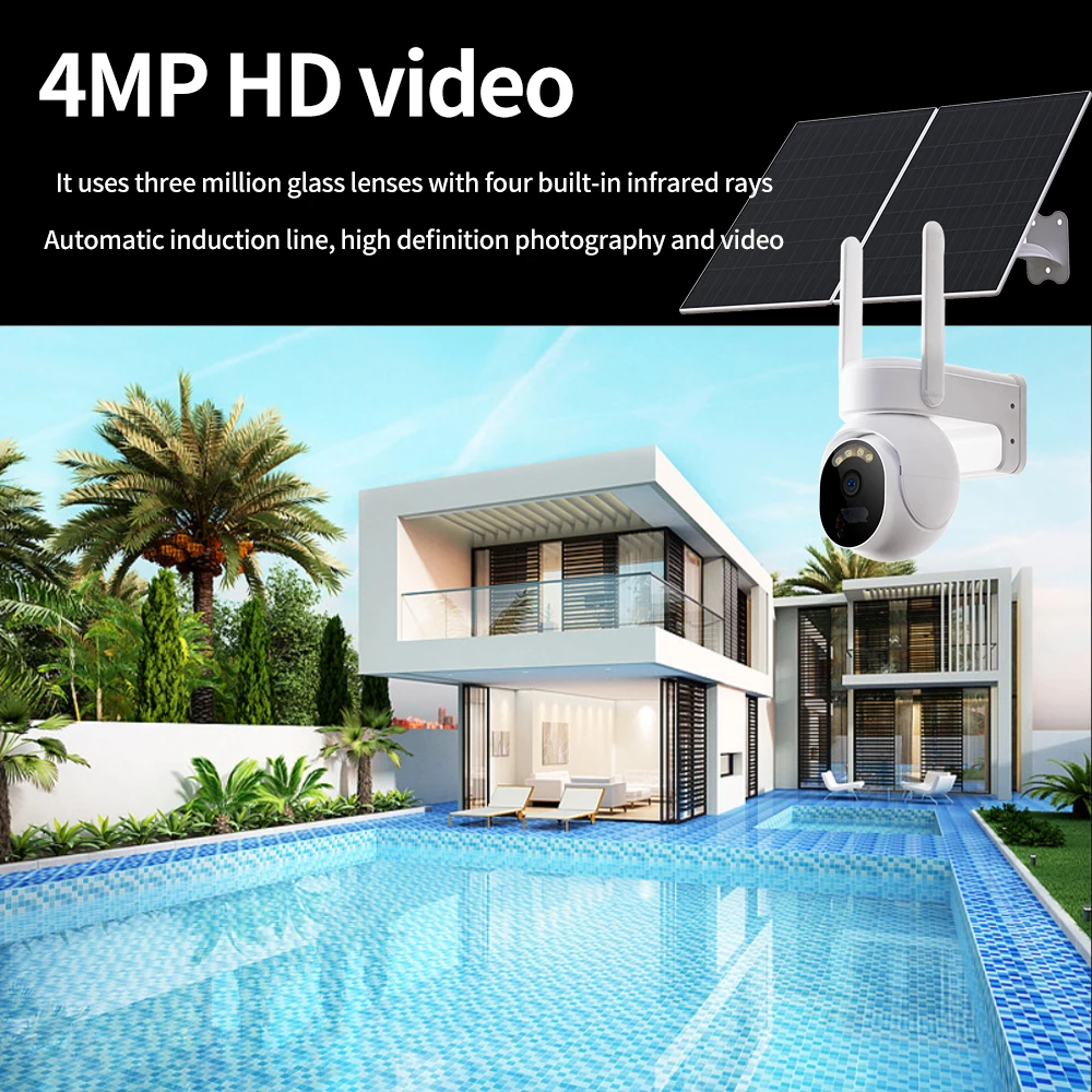 Câmera de Segurança, 4MP, 2K, HD, 4G, Câmera de Vigilância, Detecção Humana PIR, Suspensão 365 Dias, Bateria Sem Fio, Câmera Solar Exterior com Cartão SIM