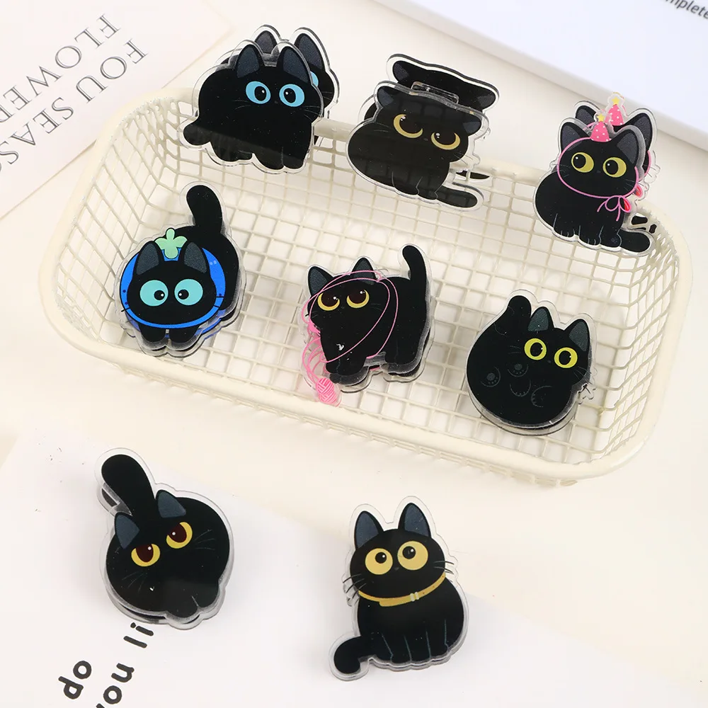 8pcs Random Style Creative Multifunctional Funny Black Cat Shape Bag Clips Decorative Gift Sealing Clips Note Storage Bag Tool
