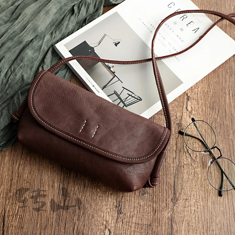 

Handmade Retro Soft Cow Leather Women Bag 2025 New Simple Solid Color Shoulder Bags Leisure Ladies Small Messenger Bag