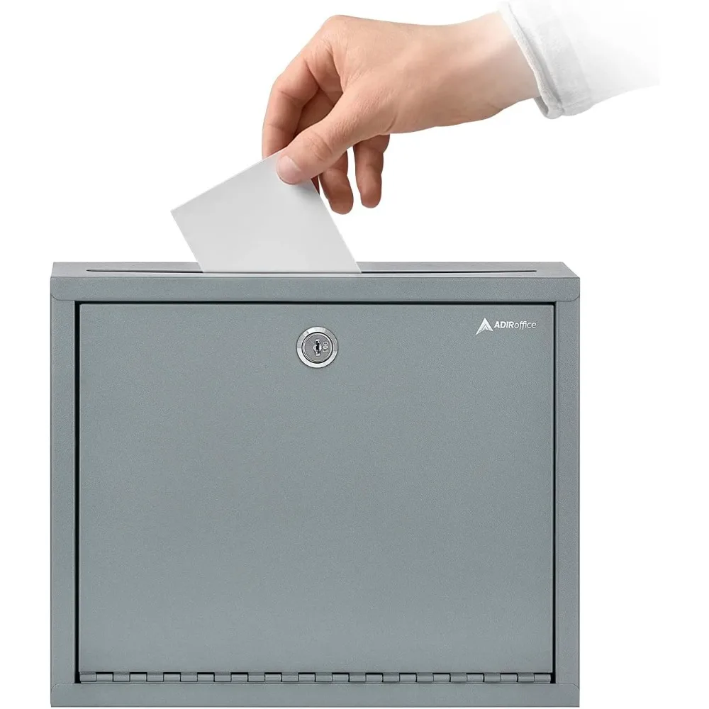 Metal Suggestion Box with Lock and Slot, Wall Mount Deposit Box for Payments and Checks, Office Mail Box for Employees