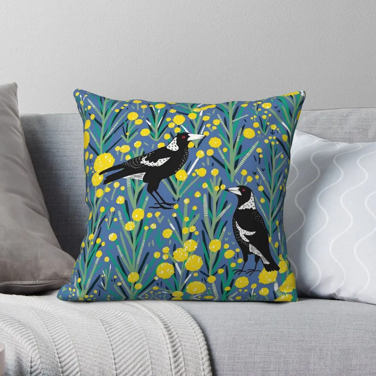 Australian Magpie Wattle Garden Square Pillowcase Polyester Linen Velvet Pattern Decor Throw Pillow Case Car Cushion Cover 45x45