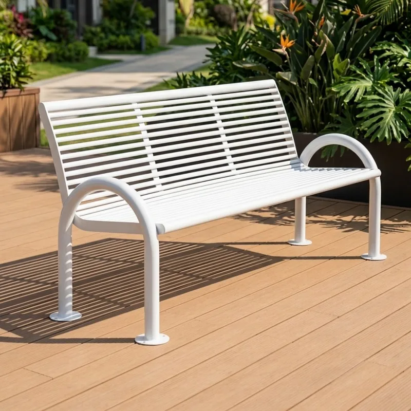 wrought iron park chair, outdoor bench community leisure chair, double square seat, outdoor courtyard scenic spot white rest