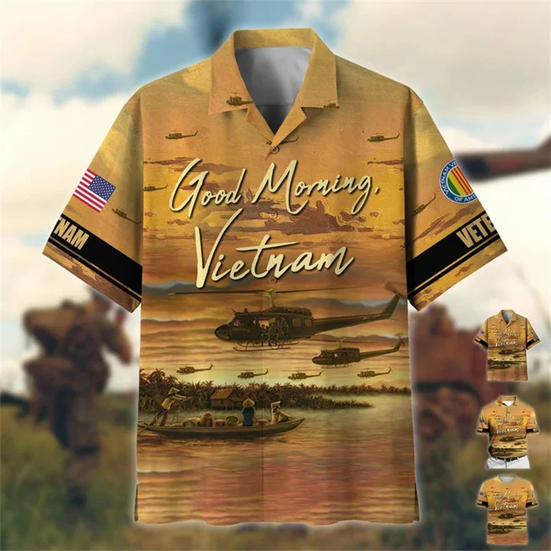 New Summer 3D Printing United States Soldiers Armys Veterans Shirts For Men Cool Fashion Short Shirts Hawaiian Y2k Tops Clothing