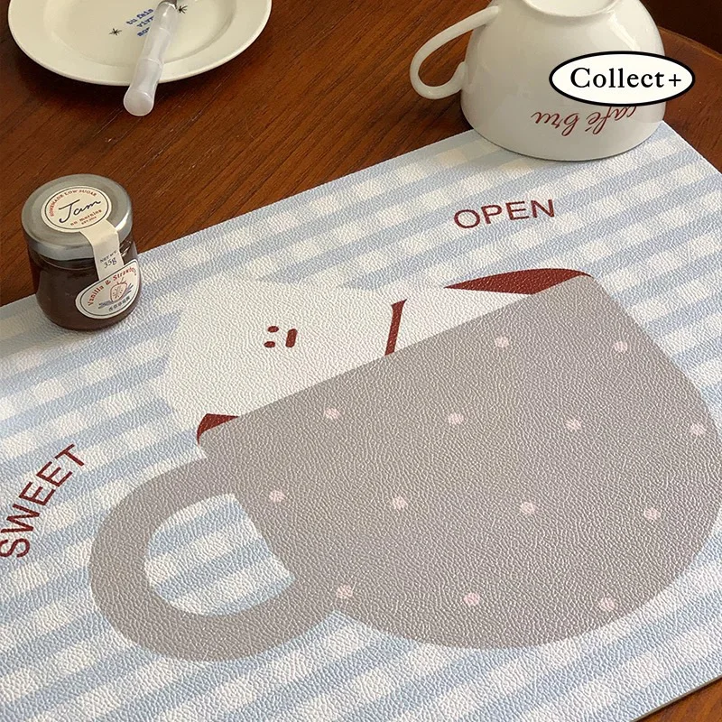 Korean Grid Cat Leather Desk Pad Mouse Protector Small Mouse Pad Home Office Game Desk Mat PU Leather Pc Laptop Keyboard Mat