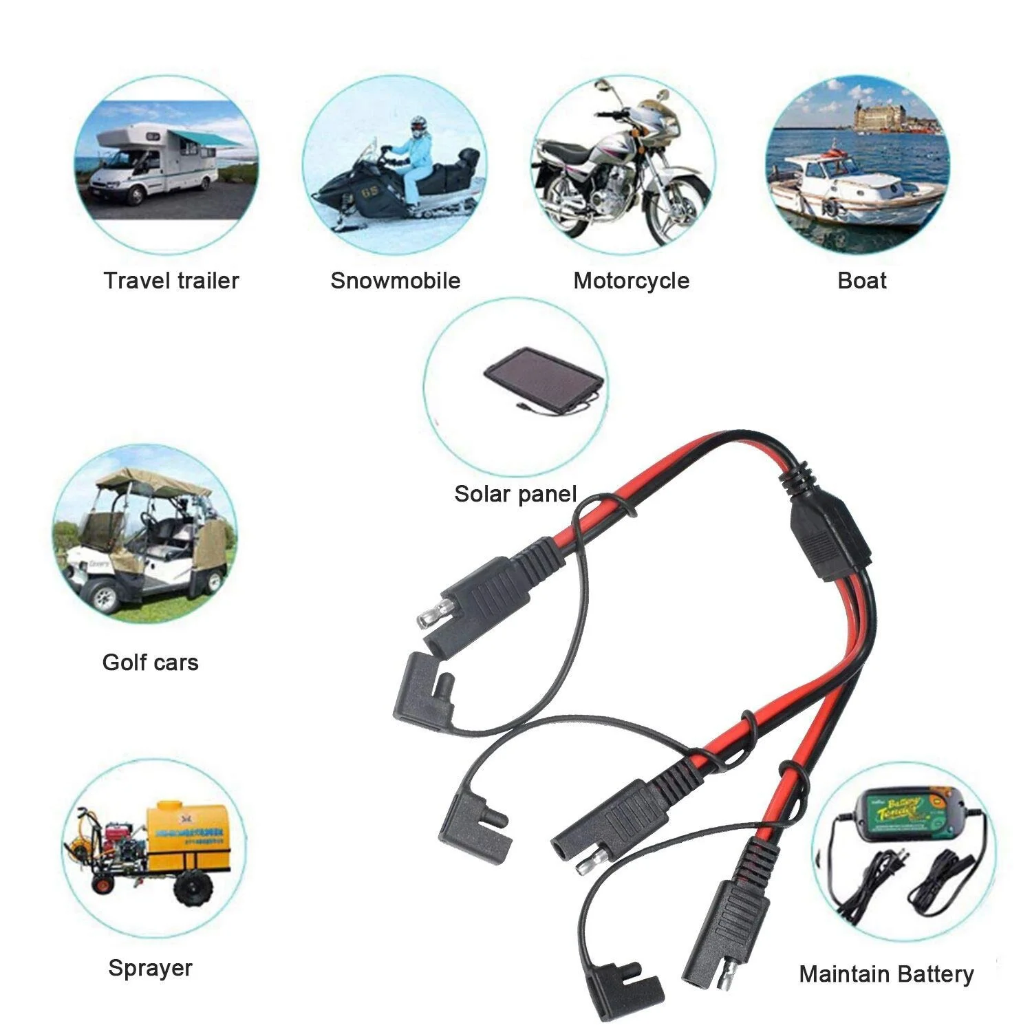 A42T SAE Splitter Adapter 14AWG SAE DC Power Automotive Connector Cable Y Splitter 1 to 2 SAE Extension Cable with Cover