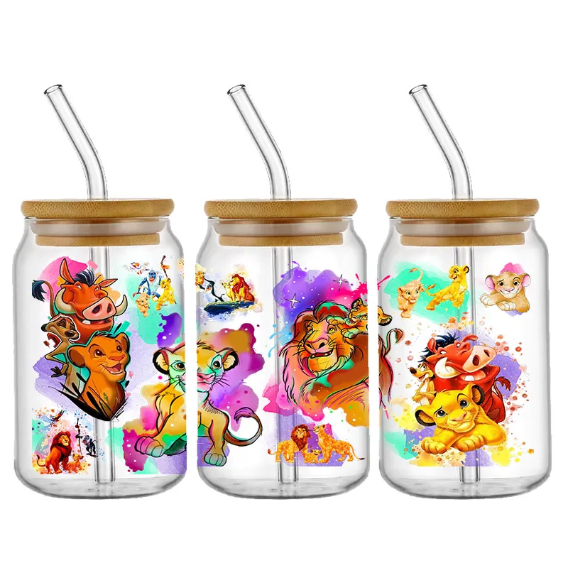 Disney Princess Bambi Toy Story the Lion King UV DTF stiker untuk 16ozCup bungkus stiker Transfer Label kustom DIY perekat diri