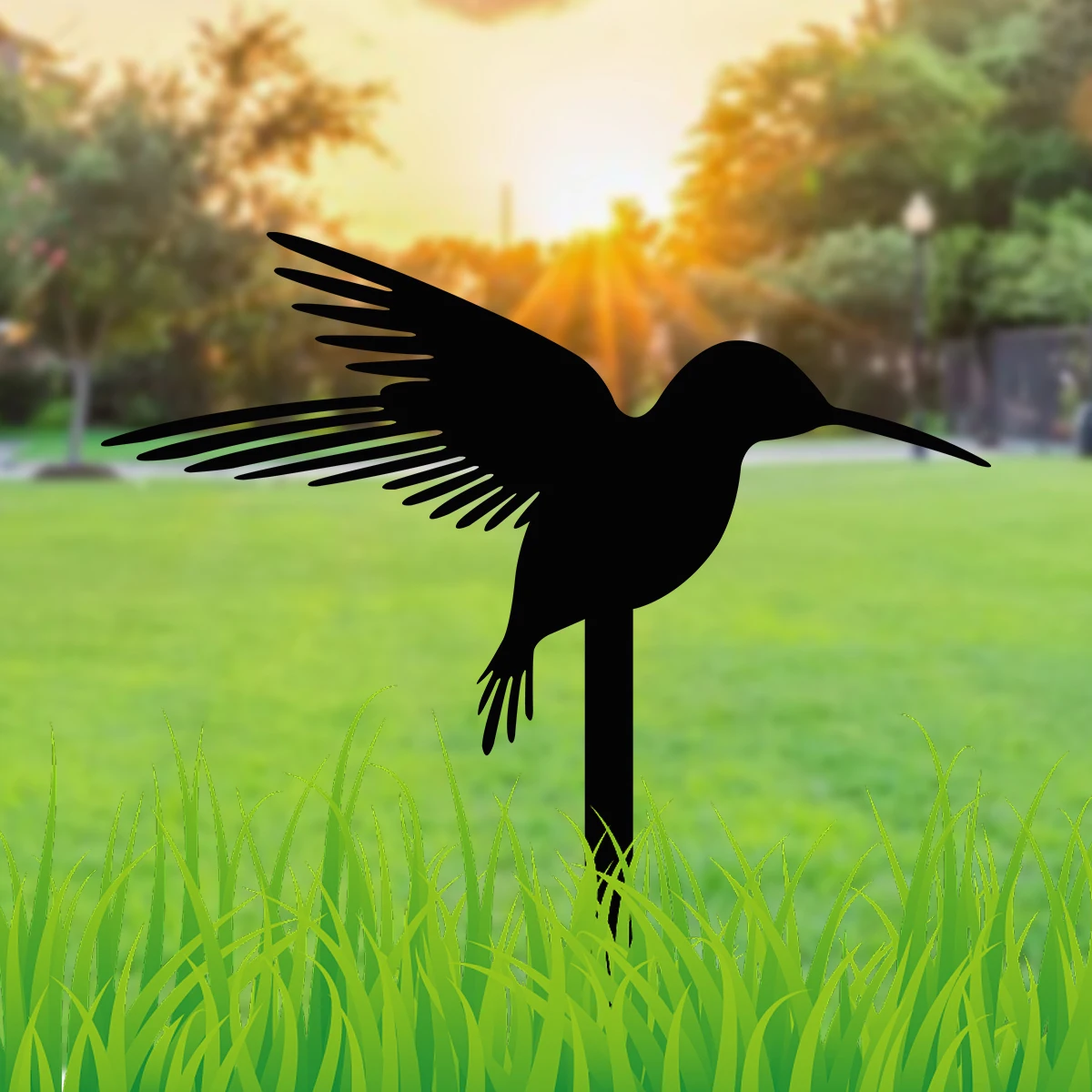 1PC Metal Hummingbird Garden Stakes Black Bird Silhouette Statues for Yard Art Outside Patio Outdoor Decor Lawn Ornament