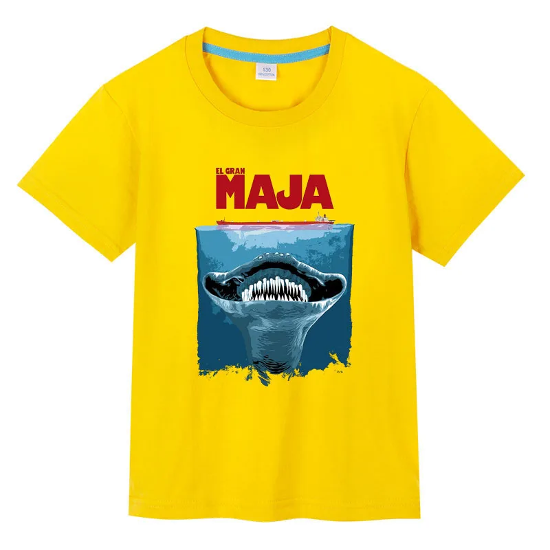 Camiseta infantil el gran maja SCP, camiseta com paródia de jaws para meninos, camiseta engraçada com estampa de monstro do mar, presente, camiseta infantil de manga curta