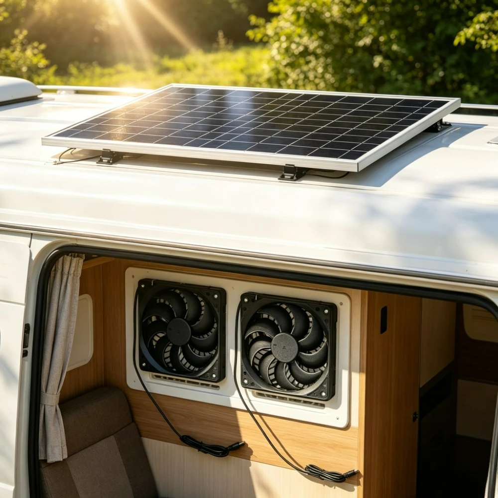 Sistema de Ventilação Solar Externo à Prova d'Água com Ventilador Duplo 15W para Jardim, Estufa, Galinheiro, Casinha de Cachorro, Trailer e Sótão