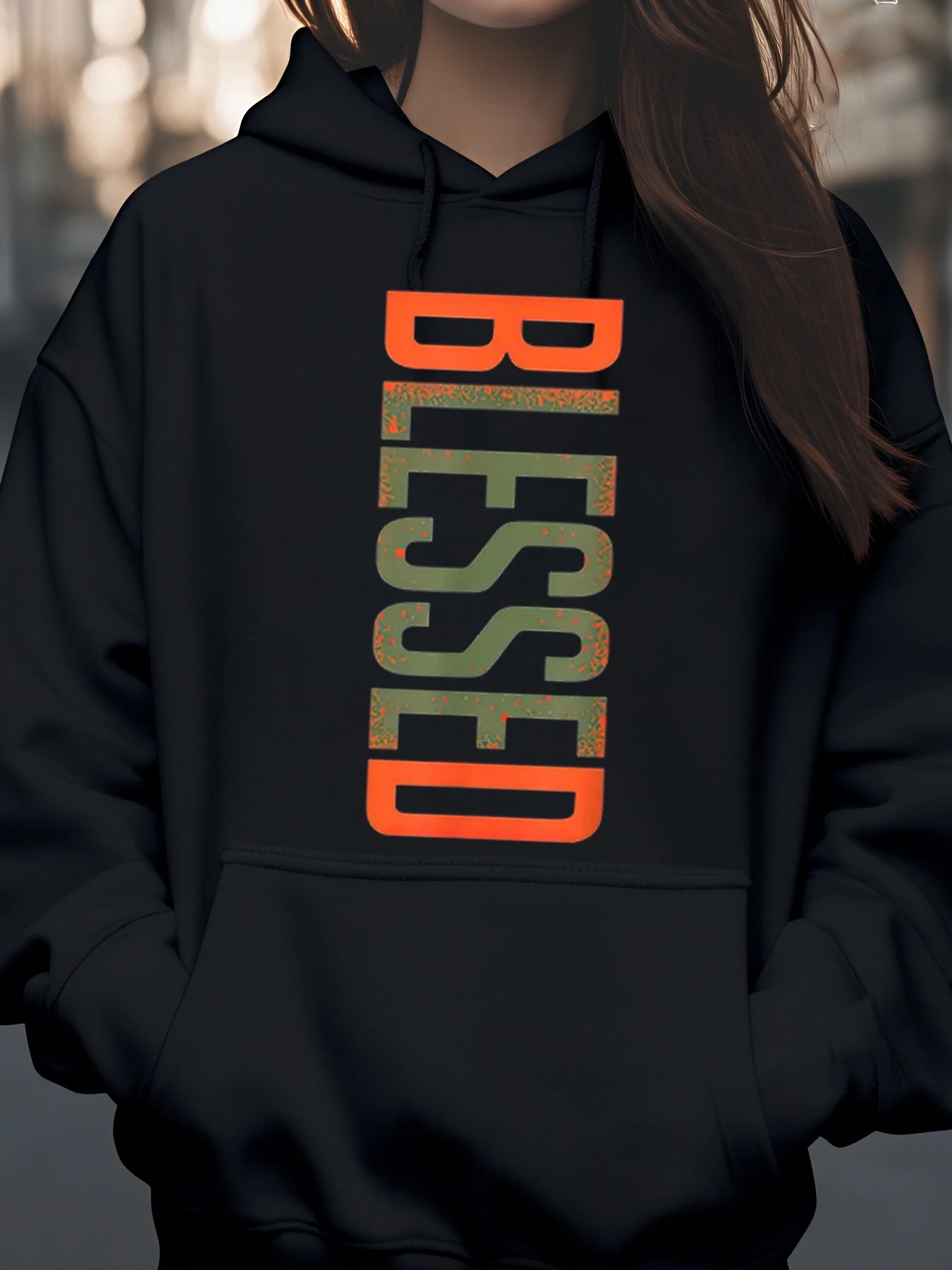 Felpa con cappuccio con stampa di lettere verticali Ringraziamento Abbigliamento casual Moda femminile