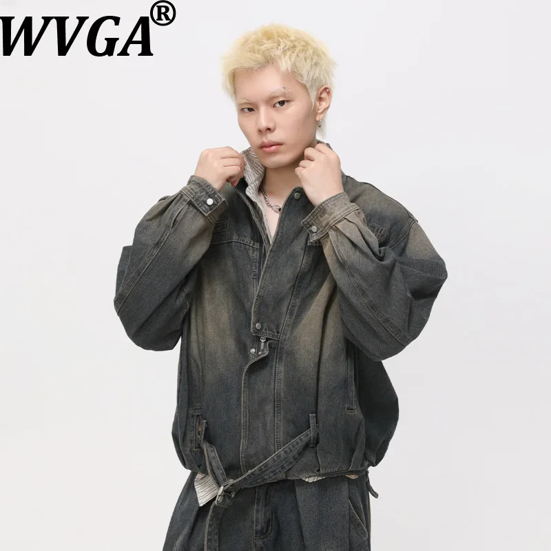 

WVGA весна осень новые мужские Tide High Street винтажные тяжелые модные джинсовые куртки с несколькими карманами нишевые шикарные повседневные джинсы Ins W15565