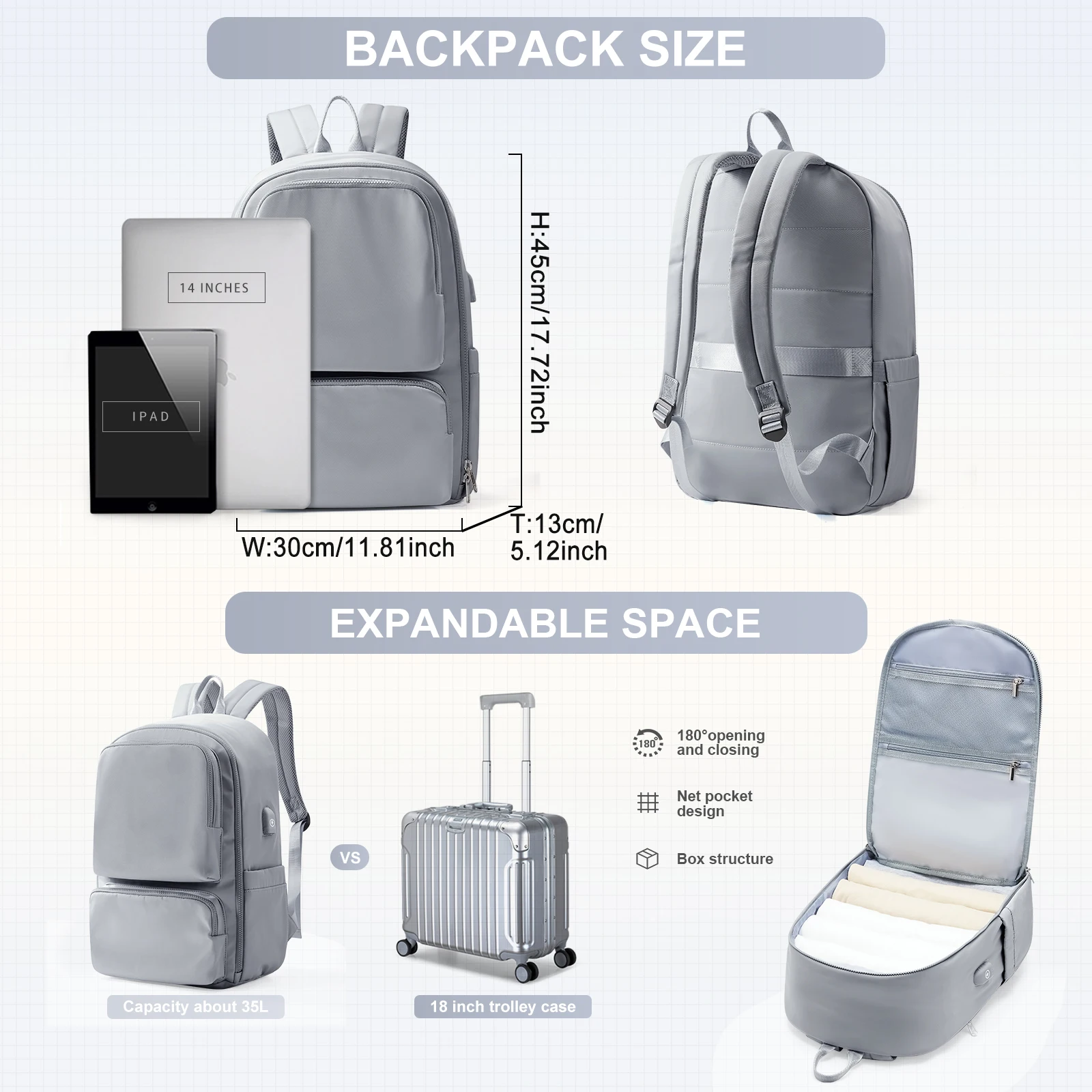 Women's Backpack Lightweight, Fashion Casual Hand Luggage Backpack, College School Bag Girl, Laptop Backpack Perfect for Travel