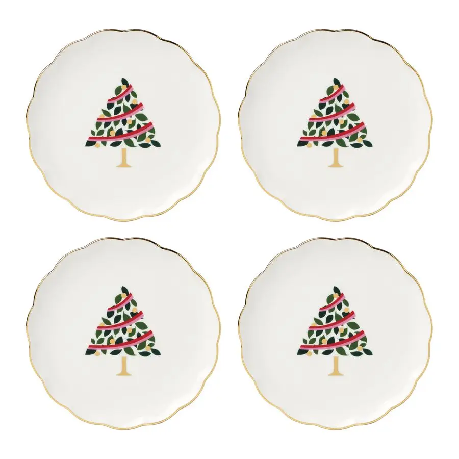 

Evergreen Scallop Tidbit Plates, Service For 4, Christmas Dishes, Dinnerware Set, Holiday