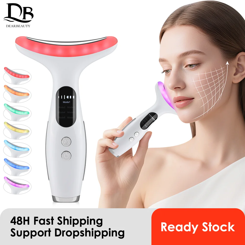 Dispositivo de belleza EMS para cara y cuello, terapia de fotones LED de 7 colores, estiramiento de la piel, Reduce el doble mentón, masajeador de elevación Facial antiarrugas