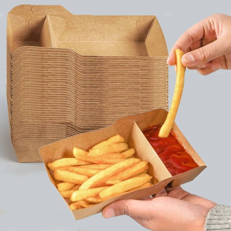 מגשי נייר קראפט דו-תאיים לצ'יפס וחטיפים