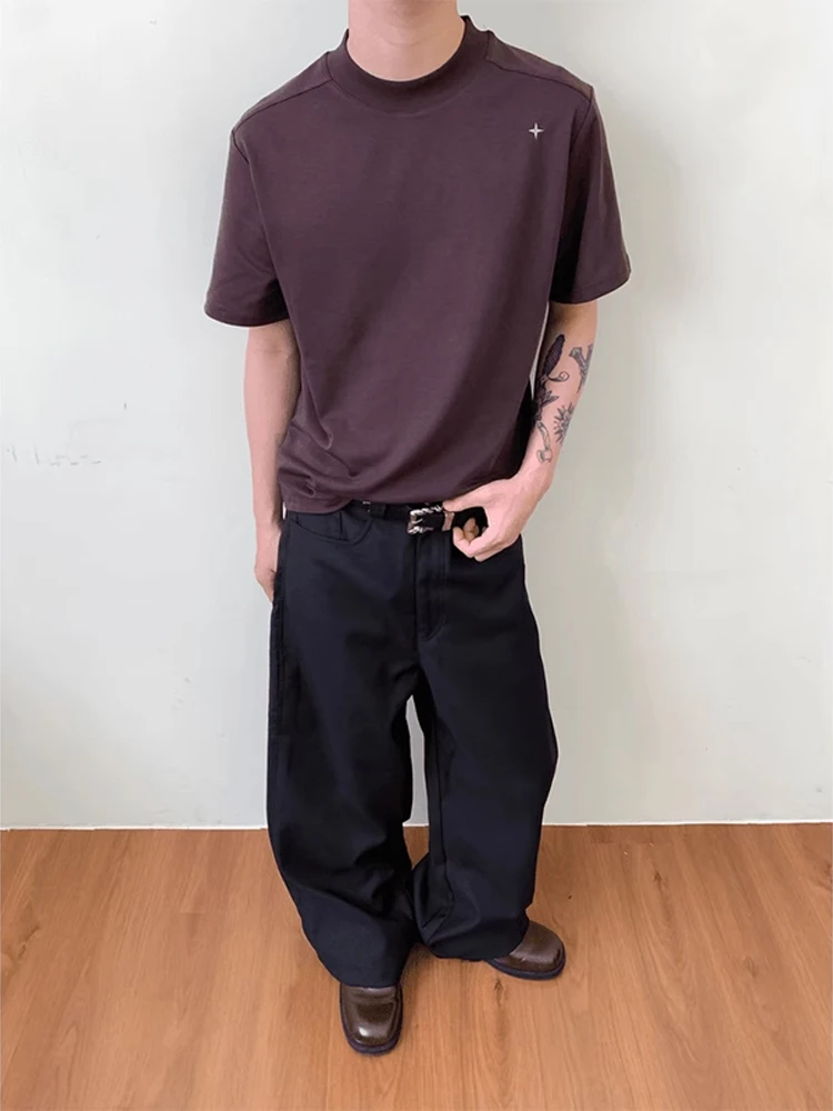 تي شيرت رجالي أبيض بأكمام قصيرة وياقة صغيرة مع تطريز نجمة، تصميم أنيق للصيف #3