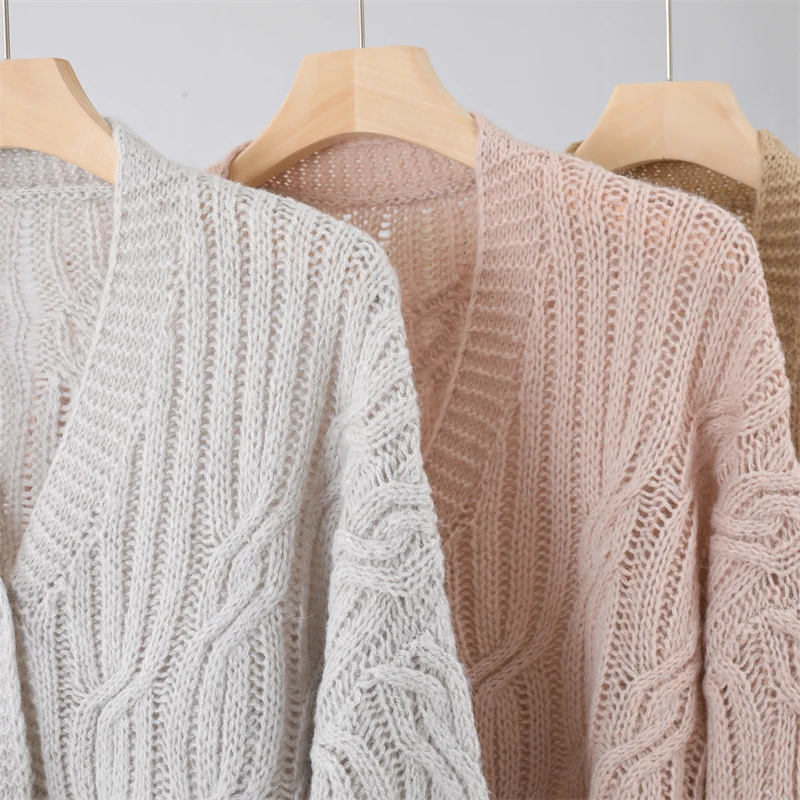 Vintage sweet Fried Dough Twists knitting sweater cardigan thin V-neck short top women's spring and autumn loose wool coat