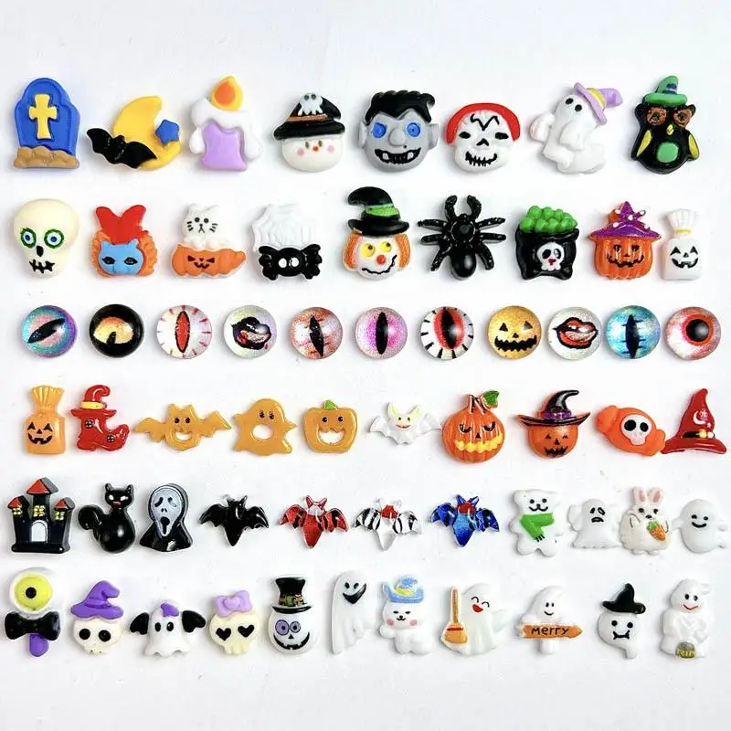 Kreskówka Dynia Potwór Duch Ozdoby Do Paznokci Żywica Śliczny Pająk Nietoperz Kreskówka Halloween Styl Paznokci Charms DIY Nail Crafts