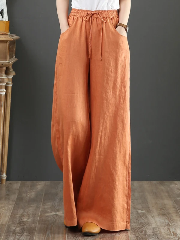 Artistic Loose Wide Leg Cotton Linen High Waist Straight Tube Pants Women's Spring Summer New Style Retro Commute Style Shorts