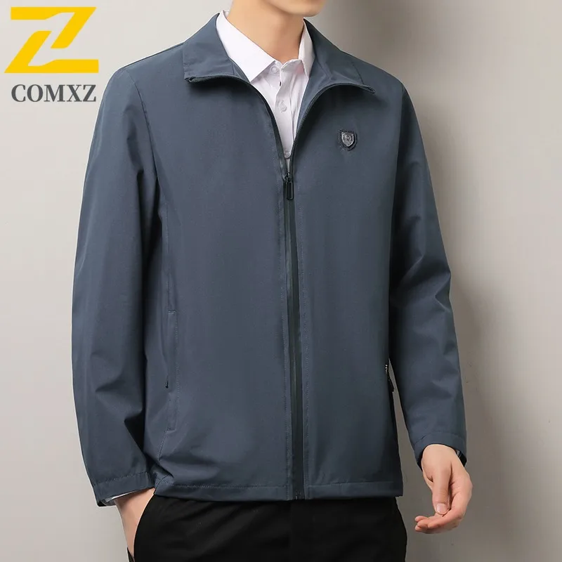 

COMXZ Men Stand Collar Autumn Jacket 2025 Fall New Casual Mid Age Minimalist All-Match Coat Men business lightweight windbreaker