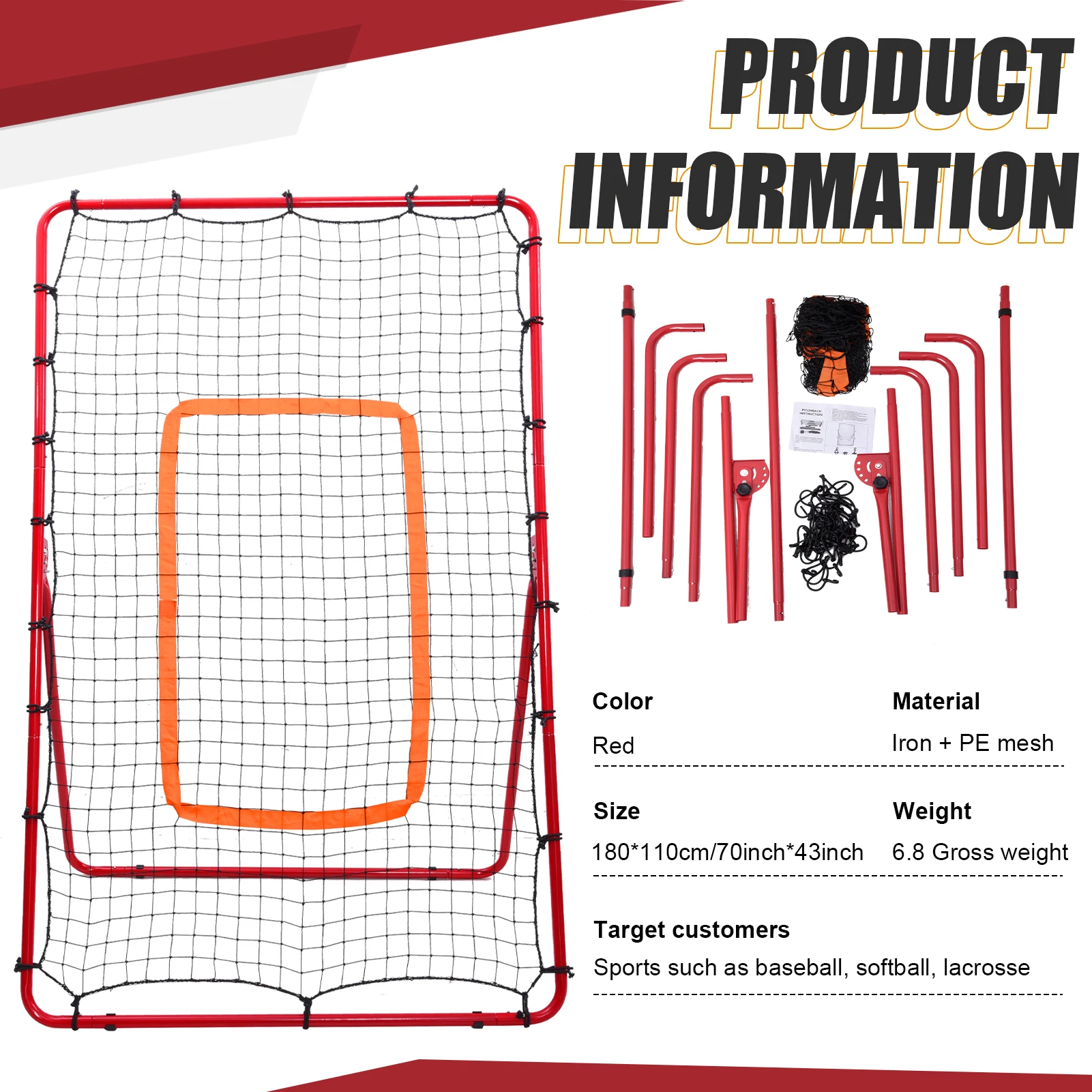 

Сетка для отработки ударов в волейболе, 180x110 см, тренировочная сетка, оборудование для тренировок по волейболу с 4 регулируемыми углами наклона для игроков и начинающих.