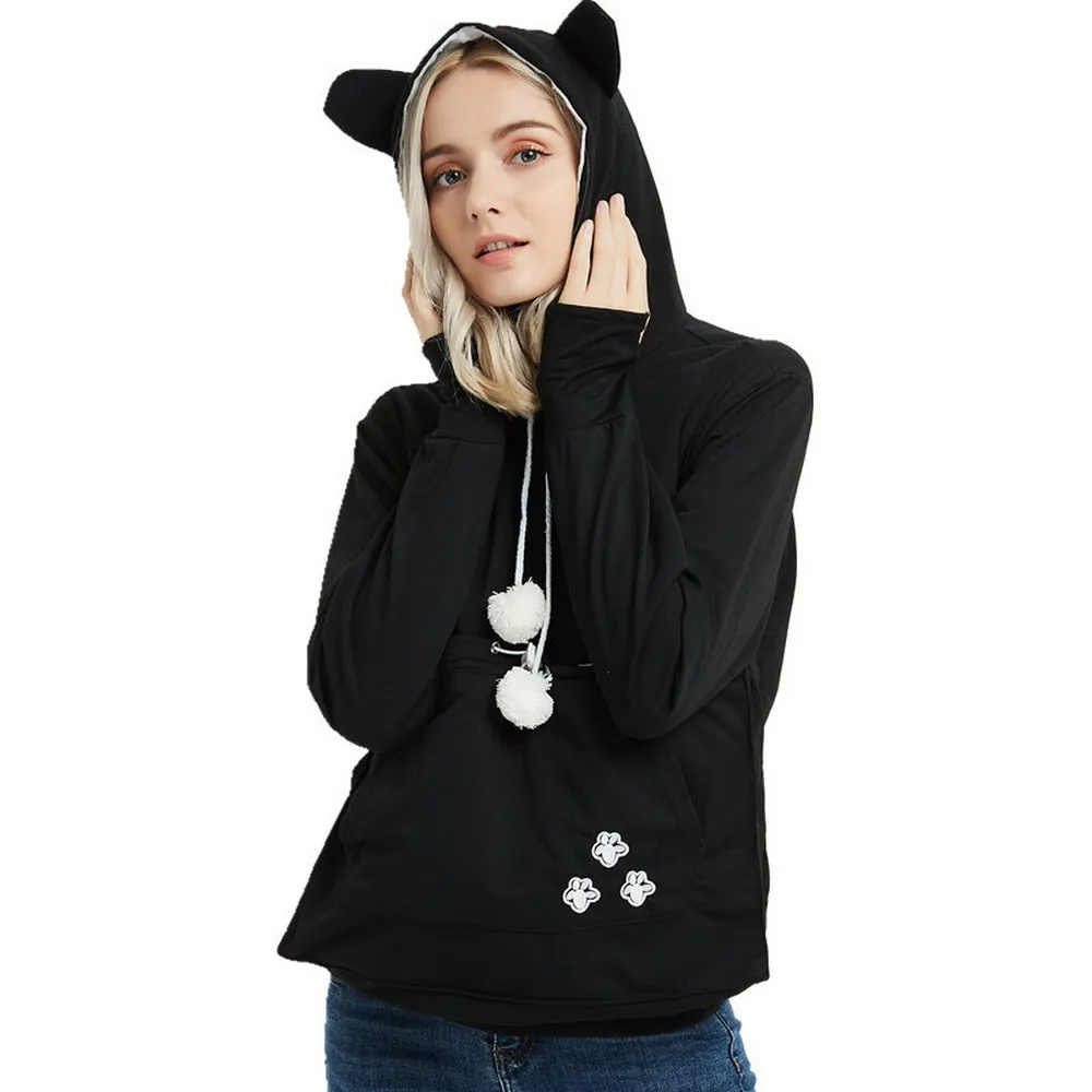 Mùa Thu Đông Cổ Unisex Nỉ Mèo Áo Thú Cưng Kangaroo Túi Áo Hoodie Sweatershirts Áo Len Áo Sơ Mi Trưởng Thành Phiên Bản