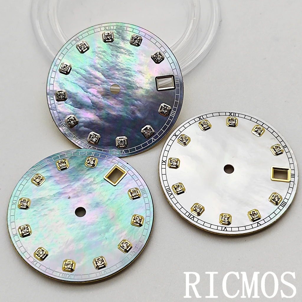 28.5mm Watch Dial With Date Window Diamond Dial & Roman numerals Pearl Dial For NH35 NH35a Automatic Movement Accessories Parts