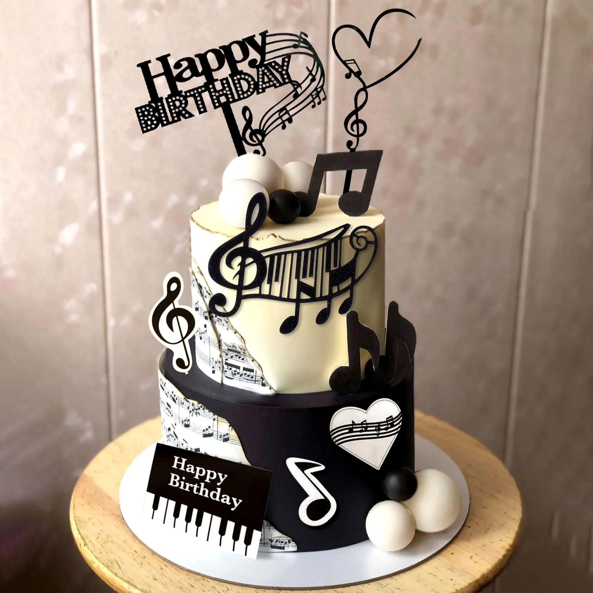 LaVenty Disco Ball Musik Kuchen Topper Gitarre Kuchen Topper Musik Notizen Bälle Kuchen Dekorationen für Musiker Geburtstag Party – Detail 5