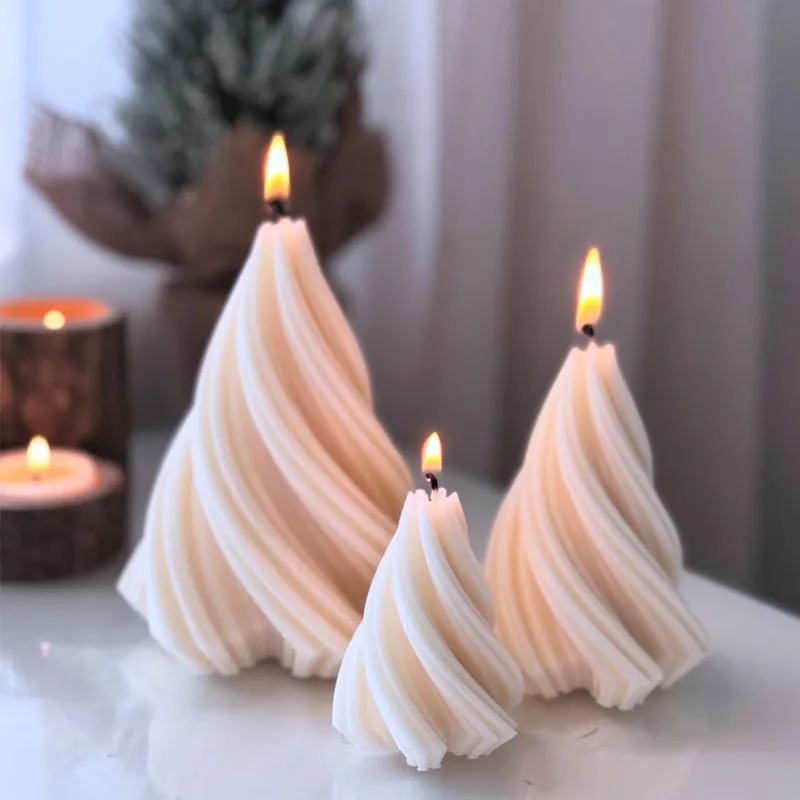 3D Geometrische Weihnachtsbaum Kerze Silikonform Spiralkegel Kerzen Harz Seife Harz Gips Herstellung Form Home Dekoration Geschenk