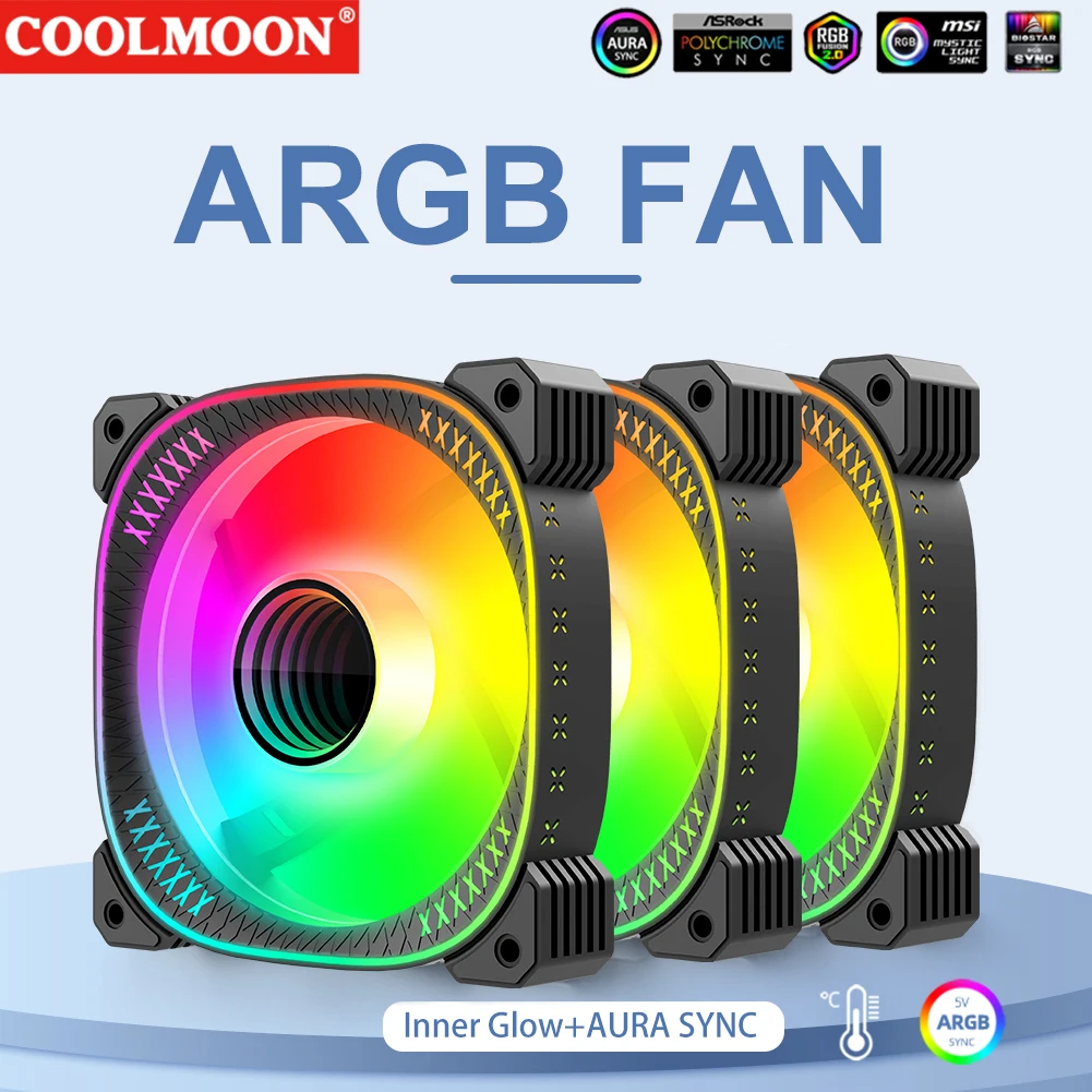 Coolmoon พัดลม argh PC 120มม. ชุดพัดลมเคสคอมพิวเตอร์ PWM 4PIN 5V 3PIN armb หม้อน้ำพัดลมทำความเย็นระบายความร้อน12ซม. lador