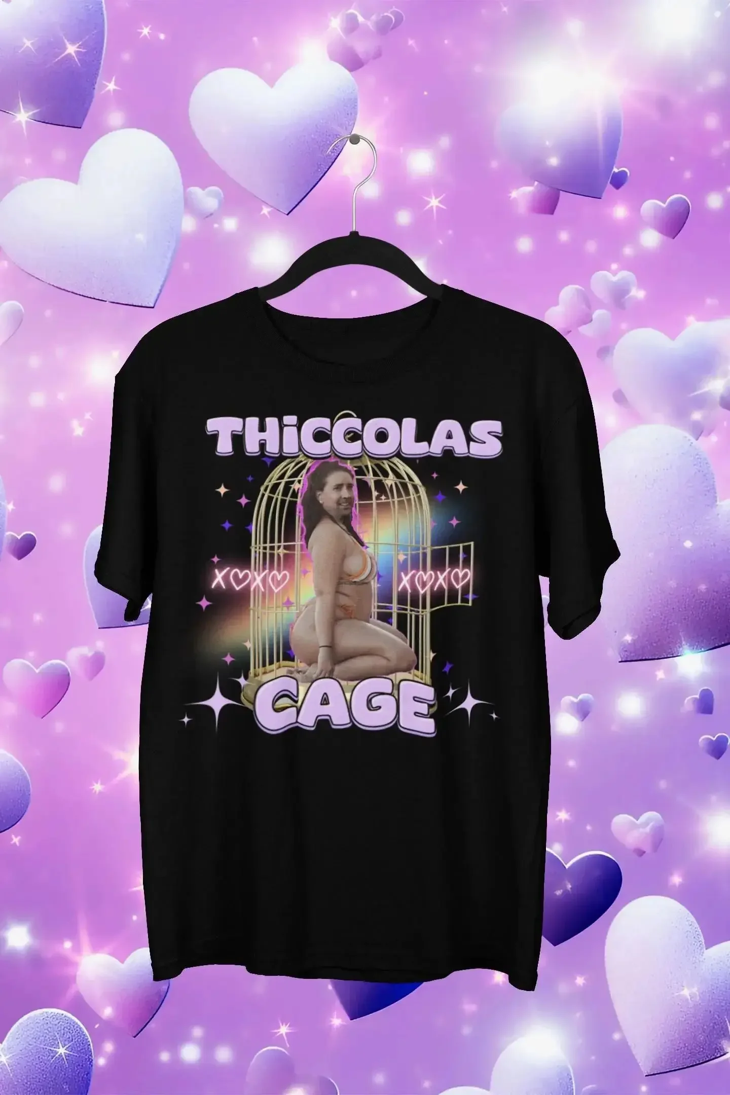Thiccolas Cage Funny Meme Shirt Gag Tshirt Unhinged Gift Inappropriate Cursed Celebs Celebrities Offensive Raunchy Stupid Shirt