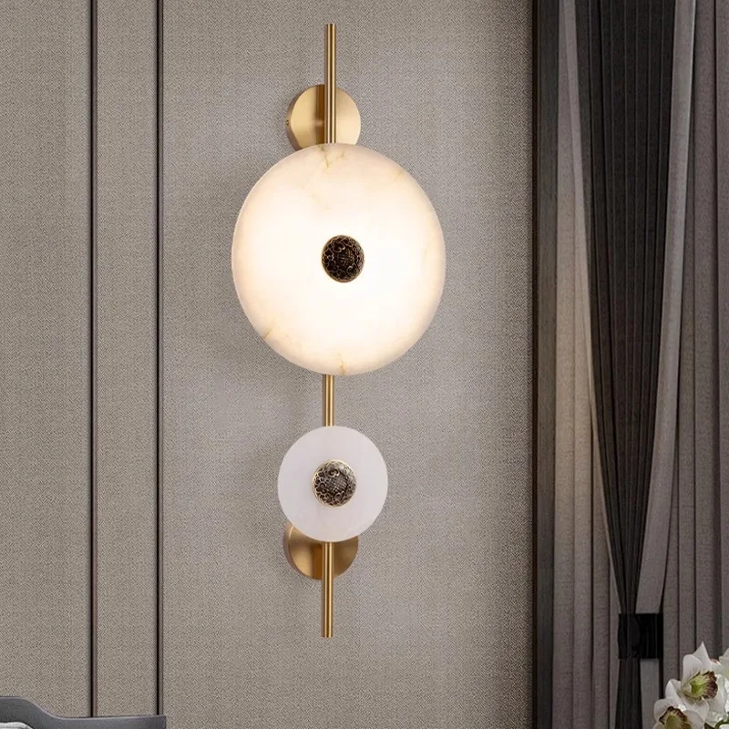 مصباح جداري من الرخام الطبيعي من النحاس بالكامل، مصباح جداري لخلفية غرفة المعيشة الفاخرة الصينية الجديدة #3