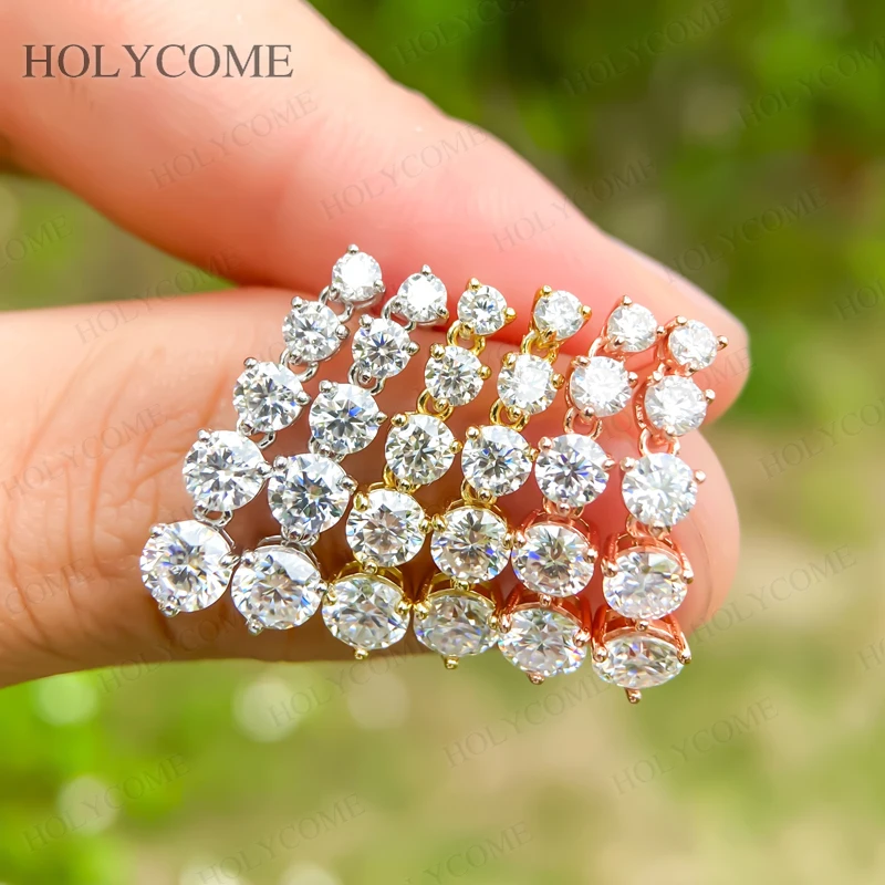 

Moissanite Drop Earrings 925 Sterling Silver 5‑Stone Linear Round Cut D Color Romantic Dating Fine Jewelry GRA Certified