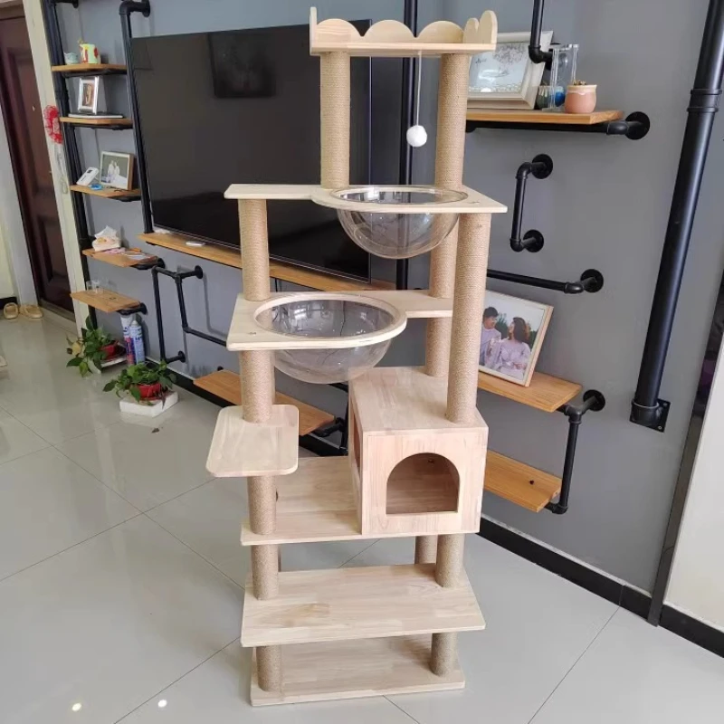 Solid wood board large cat frame Muppet double space capsule stable cat nest tree integrated solid wood column