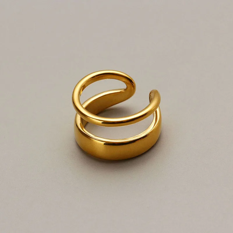 الفولاذ المقاوم للصدأ غير النظامية طبقة مزدوجة خواتم مفتوحة للنساء الذهب اللون زوجين خاتم الزواج العصرية الأنيقة المجوهرات الجمالية