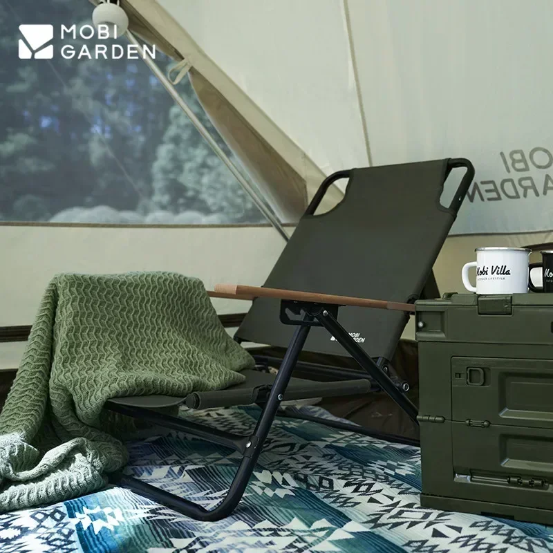 MOBI GARDEN Camping เก้าอี้เตี้ยปรับได้อลูมิเนียมแบบพกพาเก้าอี้พักผ่อนพร้อมหมอนเดี่ยวเก้าอี้สํานักงานปิกนิกกลางแจ้ง