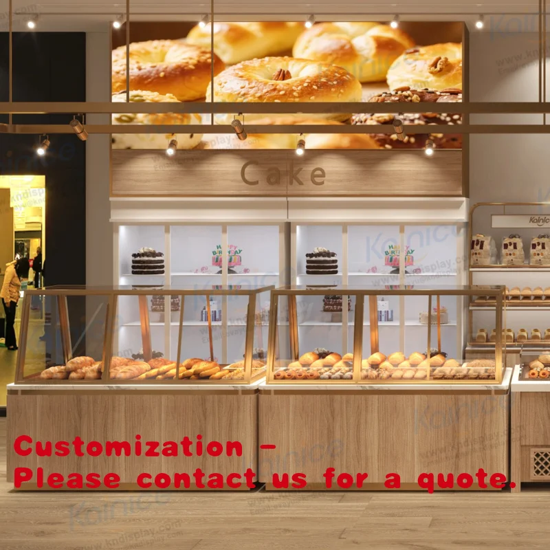 Customize.Kainice Bakery Island Counter Glass Display Cabinet Shopping Mall Baking Cake & Bread Retail Shop Display Racks