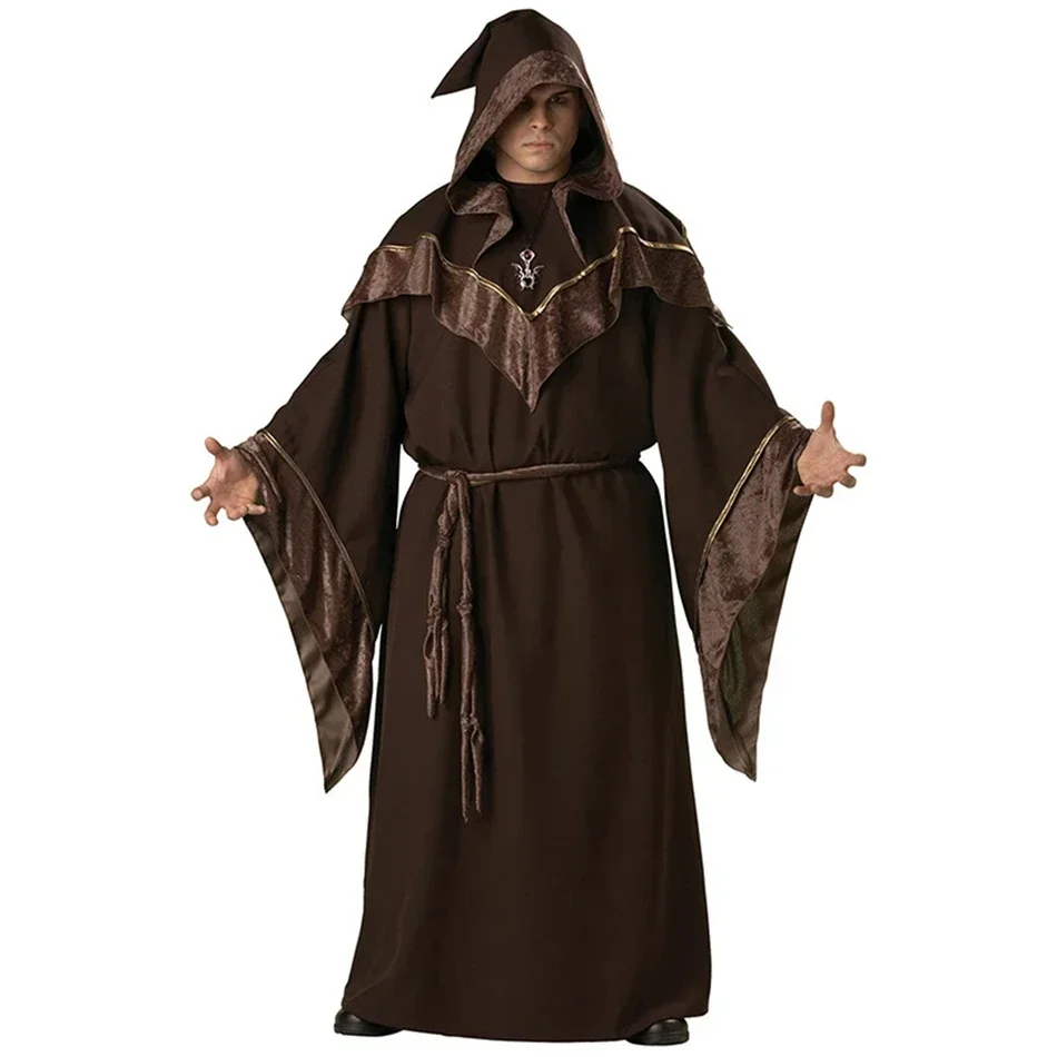 Medieval Priest Costume Ancient Monk Robe Wizard Men Cosplay Monk for Adult Purim Halloween Party Fantasia Dress Up