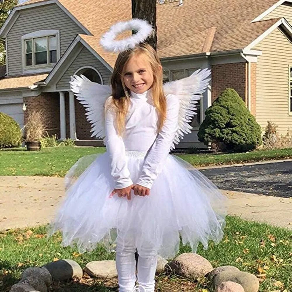 Kostium Anioła Skrzydła i Aureola Biały Kostium Anioła dla Dziewcząt Dzieci Kobiet Dorosłych na Halloween