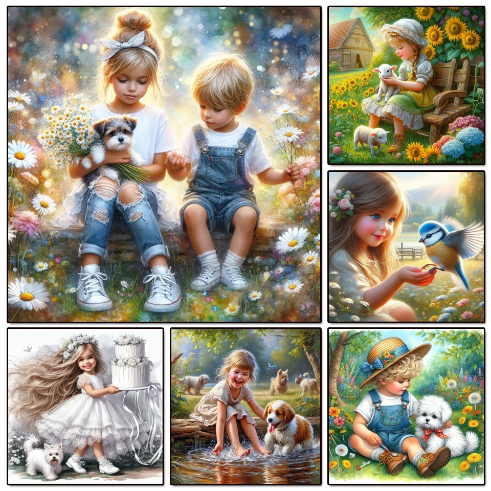 Retrato 5D pintura de diamante niña niño cuadrado completo redondo mascota perro mosaico recién llegados artes y manualidades Hobby hecho a mano