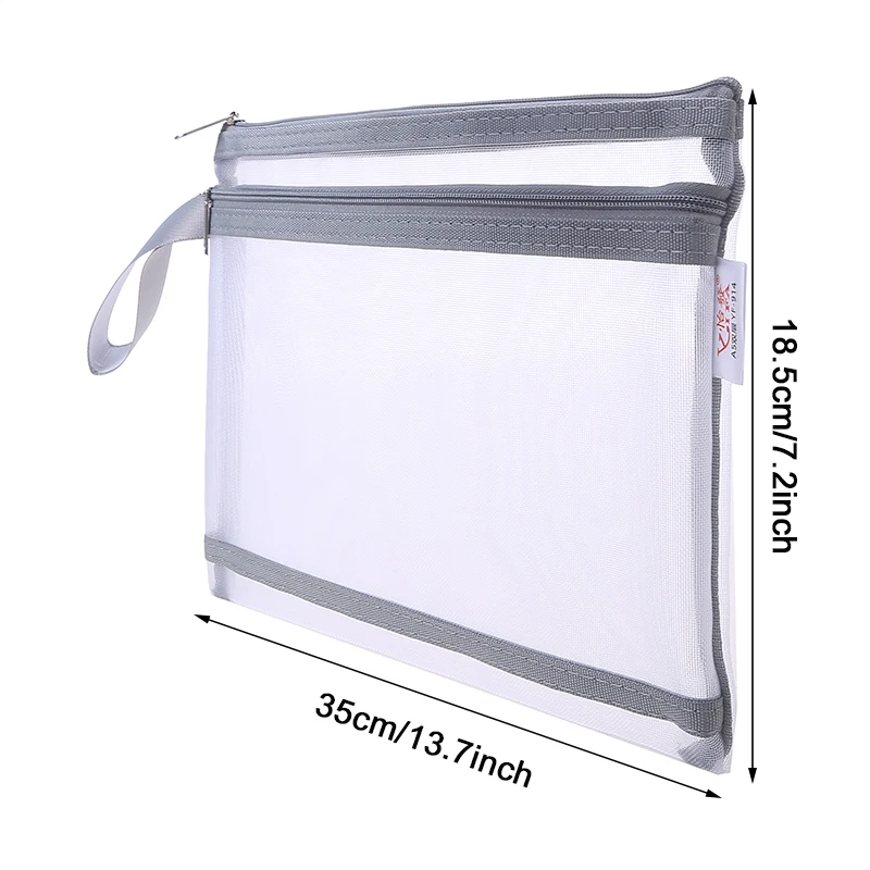 Portable File Holder Double-layer Mesh Zipper Pouch Convenient A4 File Holder for School Office Travel Organization