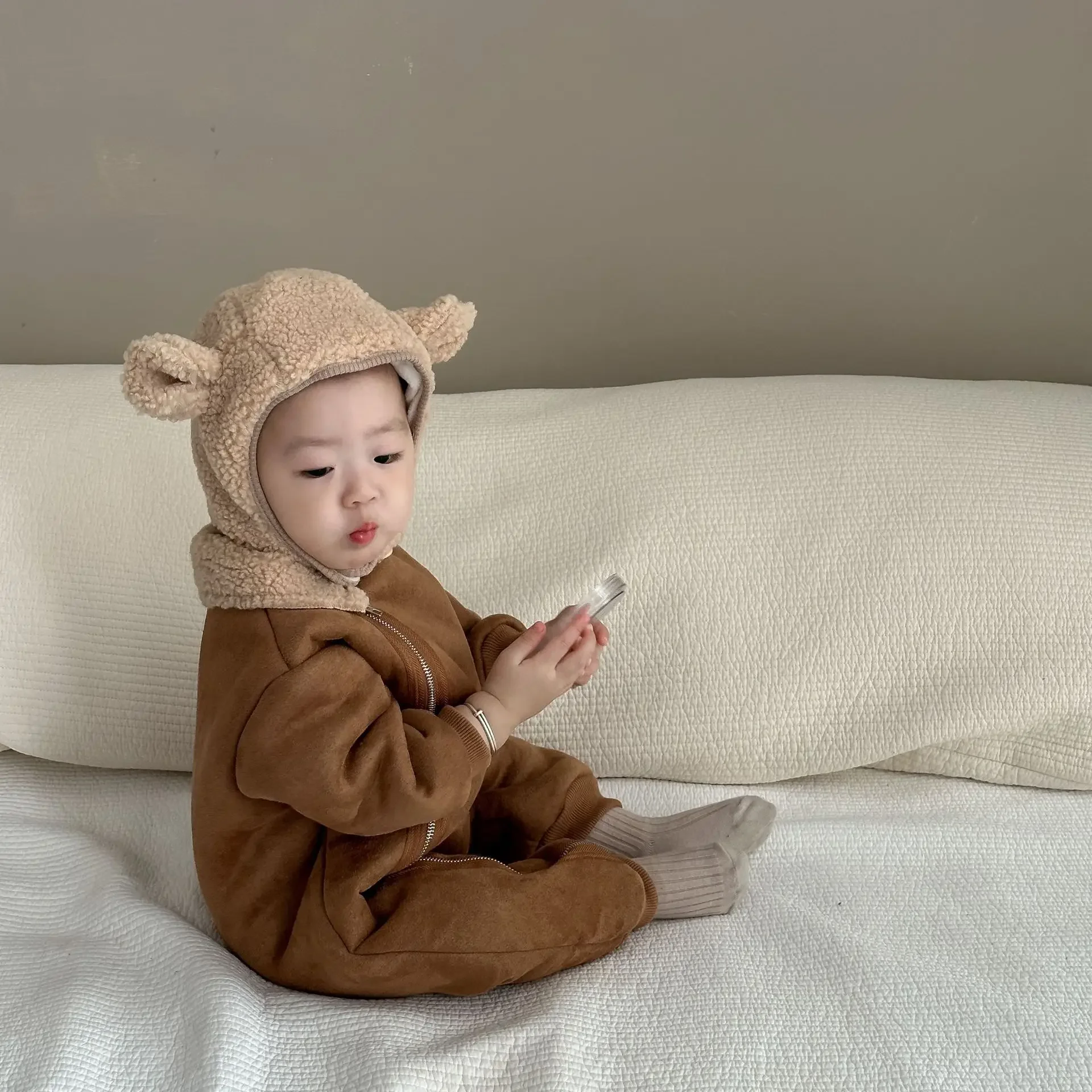 Baby Autumn and Winter Clothes Baby Outdoor Clothes Korean Baby Fleece Rompers Thickened Warmth Jumpsuit