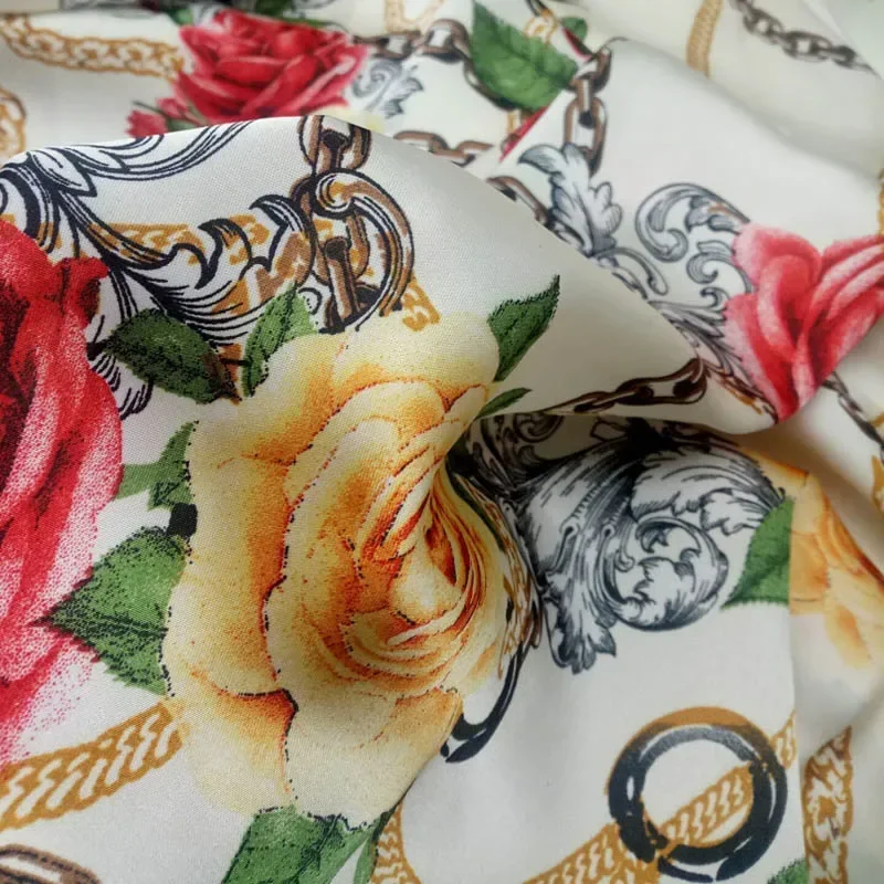 Rose Chiffon Printed Silky Fabric Summer New Swimsuit Sunscreen Scarf Material